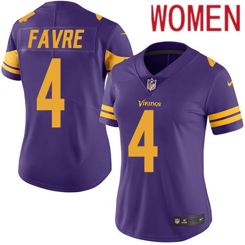 Women Minnesota Vikings #4 Brett Favre Nike Purple Vapor Limited Rush NFL Jersey->women nfl jersey->Women Jersey